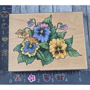 Stampendous Pansy Patch Flowers R032 Large Rubber Stamp Wood #A21